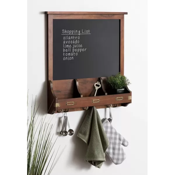 Kate and Laurel Stallard Decorative Rustic Wood Home Organizer with Chalkboard Pockets and Key Hooks WhiteWalnut Brown