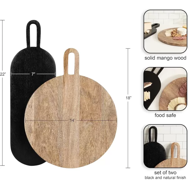 Kate and Laurel Staven FoodSafe TwoPiece Serving Solid Mango Wood Construction for Charcuterie Boards 2pc Set NaturalBlack 2 Count
