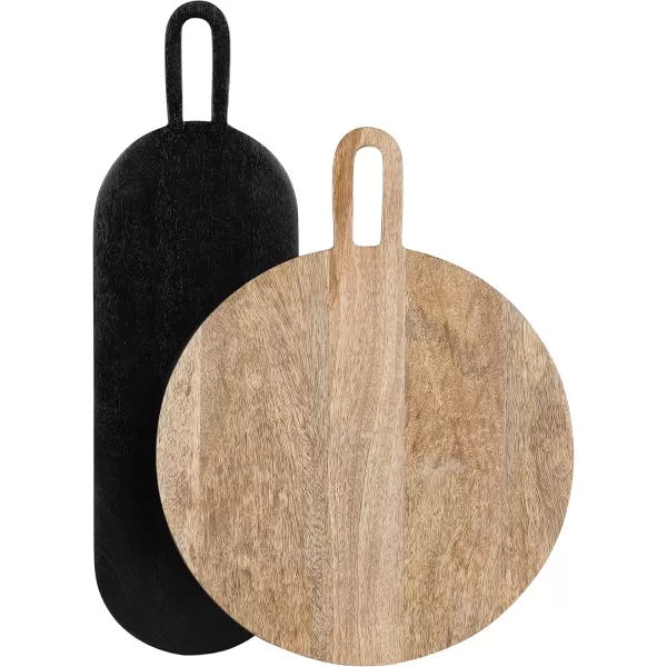 Kate and Laurel Staven FoodSafe TwoPiece Serving Solid Mango Wood Construction for Charcuterie Boards 2pc Set NaturalBlack 2 Count
