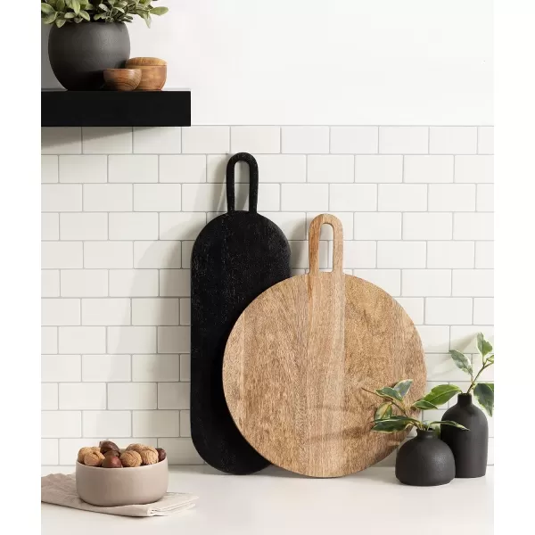 Kate and Laurel Staven FoodSafe TwoPiece Serving Solid Mango Wood Construction for Charcuterie Boards 2pc Set NaturalBlack 2 Count