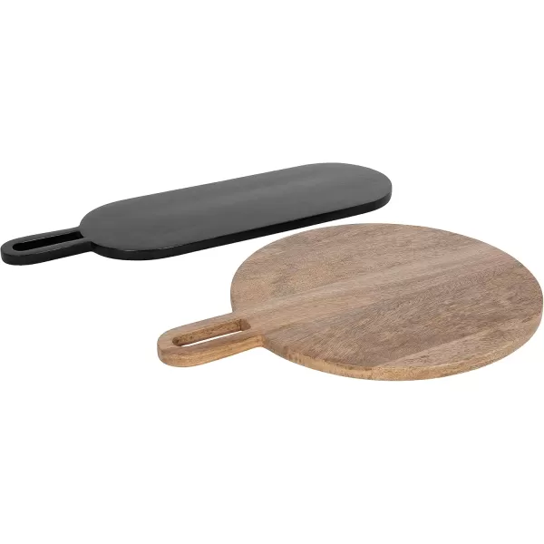 Kate and Laurel Staven FoodSafe TwoPiece Serving Solid Mango Wood Construction for Charcuterie Boards 2pc Set NaturalBlack 2 Count