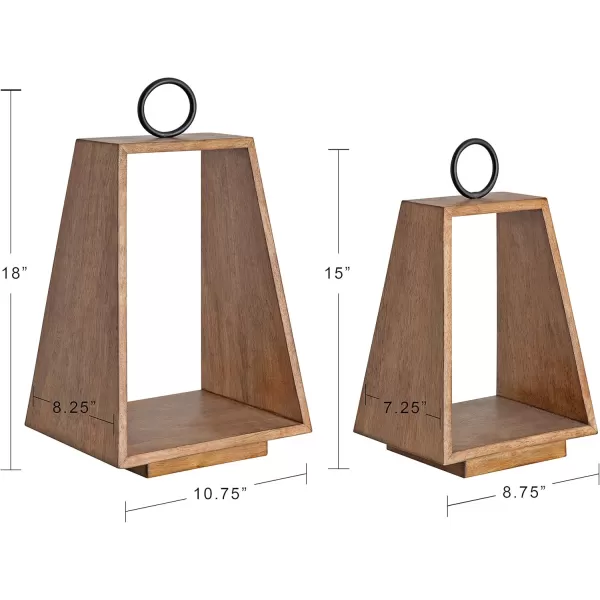 Kate and Laurel Stillright Farmhouse Candle Holders Set of 2 Rustic Brown Chic Modern Candle Lanterns for Decor