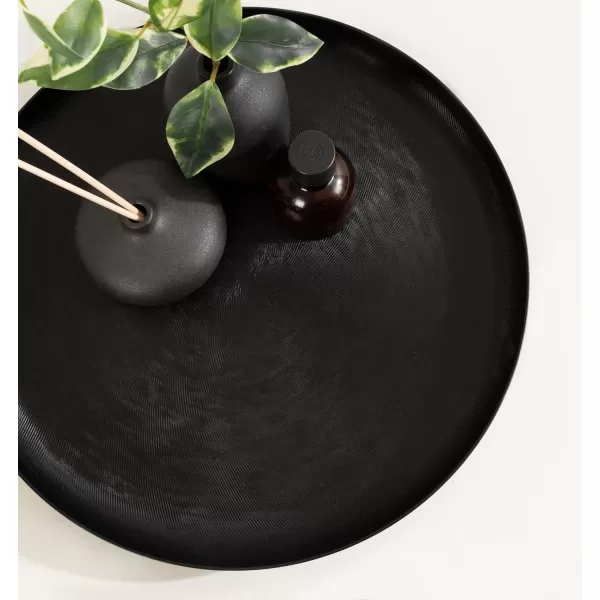 Kate and Laurel Stovring MidCentury Round Metal Tray 16 Inch Diameter Bronze Modern Tray for Serving Storage and DisplayBlack