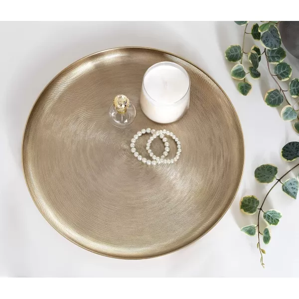 Kate and Laurel Stovring MidCentury Round Metal Tray 16 Inch Diameter Bronze Modern Tray for Serving Storage and DisplayGold