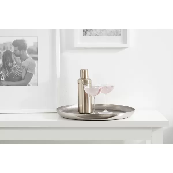 Kate and Laurel Stovring MidCentury Round Metal Tray 16 Inch Diameter Bronze Modern Tray for Serving Storage and DisplaySilver