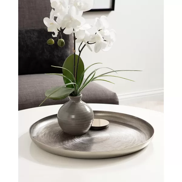 Kate and Laurel Stovring MidCentury Round Metal Tray 16 Inch Diameter Bronze Modern Tray for Serving Storage and DisplaySilver