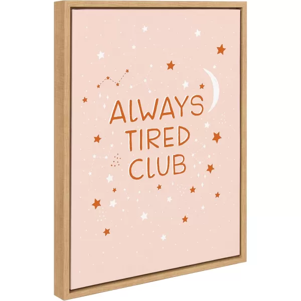 Kate and Laurel Sylvie Always Tired Club Framed Canvas Wall Art by DuchessPlum 18x24 Natural Humorous Art for Wall