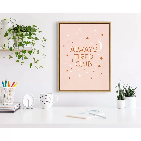 Kate and Laurel Sylvie Always Tired Club Framed Canvas Wall Art by DuchessPlum 18x24 Natural Humorous Art for Wall