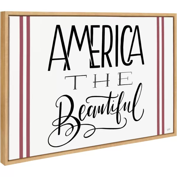 Kate and Laurel Sylvie America The Beautiful Framed Canvas Wall Art by Valerie McKeehan of Lily and Val 18x24 Natural Americana Fourth of July Decor for WallNatural