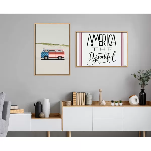 Kate and Laurel Sylvie America The Beautiful Framed Canvas Wall Art by Valerie McKeehan of Lily and Val 18x24 Natural Americana Fourth of July Decor for WallNatural