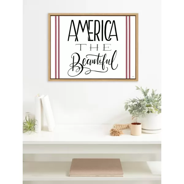 Kate and Laurel Sylvie America The Beautiful Framed Canvas Wall Art by Valerie McKeehan of Lily and Val 18x24 Natural Americana Fourth of July Decor for WallNatural