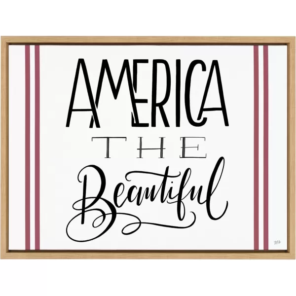 Kate and Laurel Sylvie America The Beautiful Framed Canvas Wall Art by Valerie McKeehan of Lily and Val 18x24 Natural Americana Fourth of July Decor for WallNatural