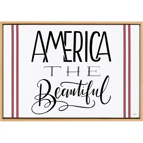 Kate and Laurel Sylvie America The Beautiful Framed Canvas Wall Art by Valerie McKeehan of Lily and Val 18x24 Natural Americana Fourth of July Decor for WallNatural