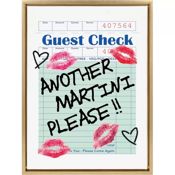 Kate and Laurel Sylvie Another Martini Guest Check Framed Canvas Wall Art by Alli Standefer 18x24 Bright Gold Bar Drink Decor Art for WallBright Gold