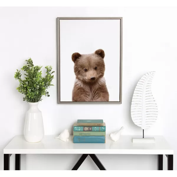 Kate and Laurel Sylvie Baby Bear Animal Print Portrait Framed Canvas Wall Art by Amy Peterson 18x24 NaturalGrey