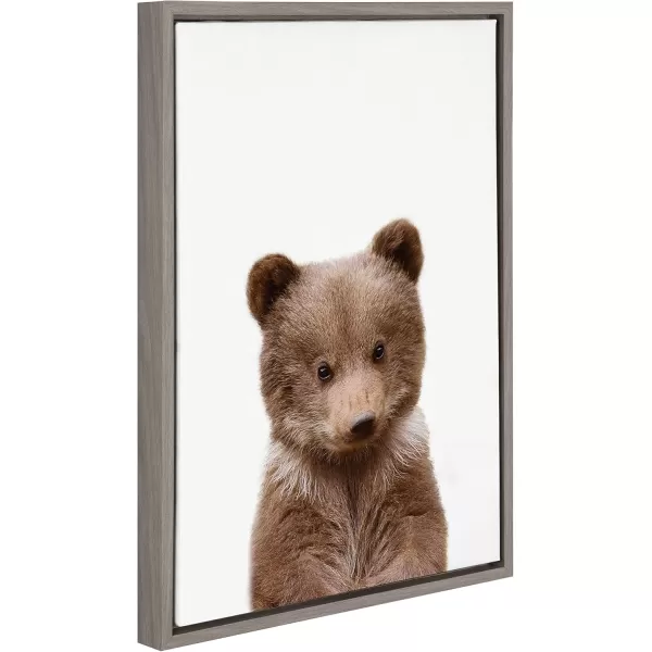 Kate and Laurel Sylvie Baby Bear Animal Print Portrait Framed Canvas Wall Art by Amy Peterson 18x24 NaturalGrey