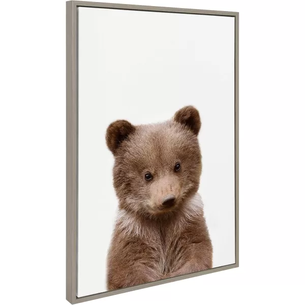 Kate and Laurel Sylvie Baby Bear Animal Print Portrait Framed Canvas Wall Art by Amy Peterson 18x24 NaturalGrey