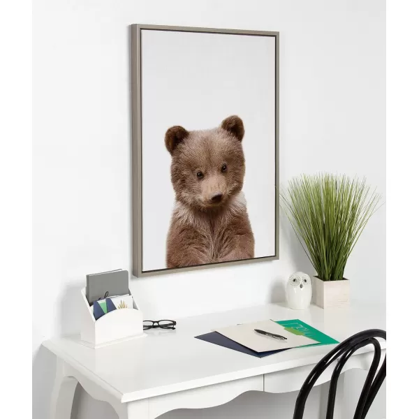 Kate and Laurel Sylvie Baby Bear Animal Print Portrait Framed Canvas Wall Art by Amy Peterson 18x24 NaturalGrey