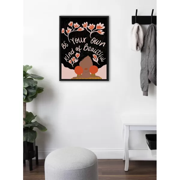 Kate and Laurel Sylvie Be Your Own Kind of Beautiful Framed Canvas Wall Art by Oris Eddu 18x24 Natural Decorative Inspirational Art for WallBlack