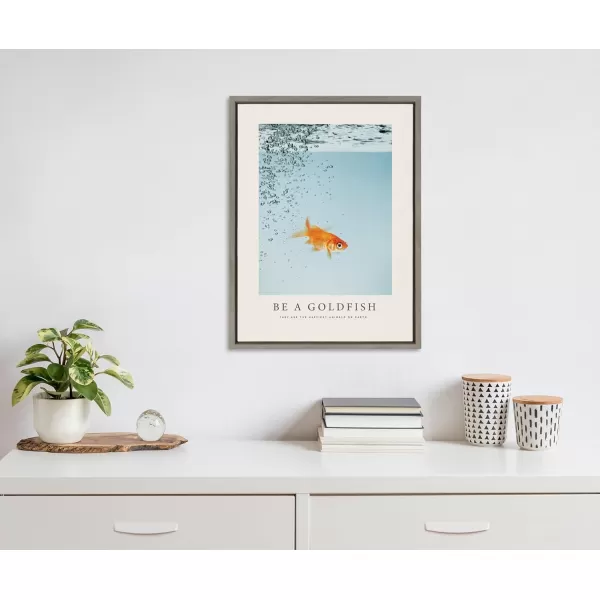 Kate and Laurel Sylvie Be a Goldfish Framed Canvas Wall Art by The Creative Bunch Studio 18x24 Gray Ted Lasso Goldfish Art for Wall