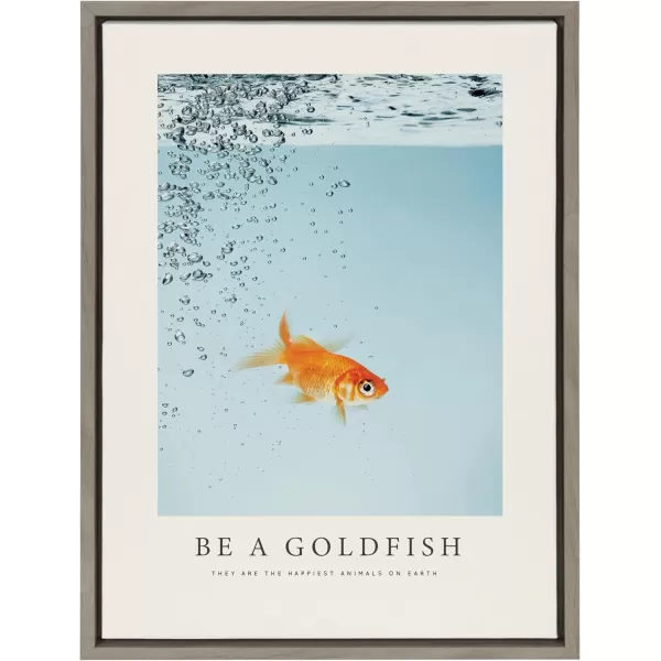 Kate and Laurel Sylvie Be a Goldfish Framed Canvas Wall Art by The Creative Bunch Studio 18x24 Gray Ted Lasso Goldfish Art for Wall