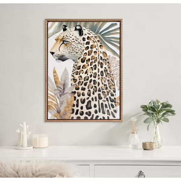 Kate and Laurel Sylvie Beaded Fern Cheetah Vintage Framed Canvas Wall Art by Inkheart Designs 18x24 Gold Animal Jungle Cat Art for WallGold