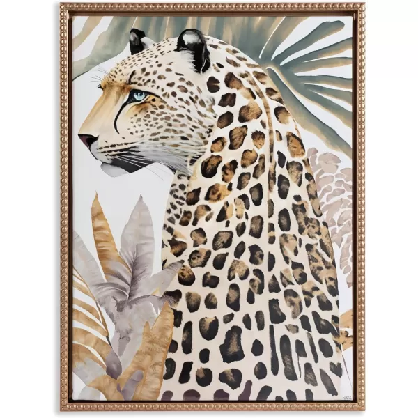 Kate and Laurel Sylvie Beaded Fern Cheetah Vintage Framed Canvas Wall Art by Inkheart Designs 18x24 Gold Animal Jungle Cat Art for WallGold