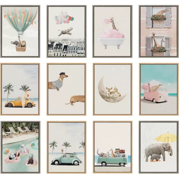 Kate and Laurel Sylvie Beaded Leopard in Car Beach Palms Vintage Framed Canvas Wall Art by July Art Prints 18x24 White Beach Animal Art for WallWhite