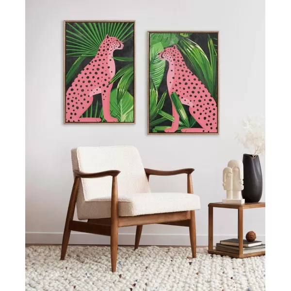 Kate and Laurel Sylvie Beaded NC Cheetah Jungle Single 1 and 2 Vintage Framed Canvas Wall Art Set by Nikki Chu 2 Piece Set 23x33 Gold MidCentury Jungle Cheetah Art for Wall