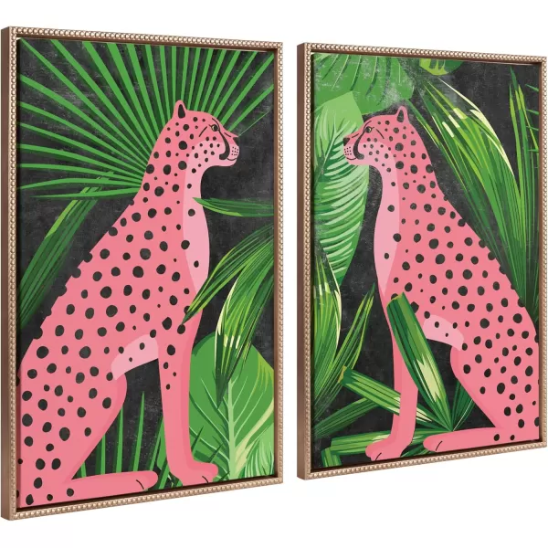 Kate and Laurel Sylvie Beaded NC Cheetah Jungle Single 1 and 2 Vintage Framed Canvas Wall Art Set by Nikki Chu 2 Piece Set 23x33 Gold MidCentury Jungle Cheetah Art for Wall