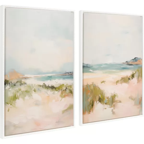 Kate and Laurel Sylvie Beaded Tranquil Landscape III and V Vintage Framed Canvas Wall Art Set by Amy Lighthall 2 Piece Set 23x33 Gold Abstract Nature Painting Art for WallWhite