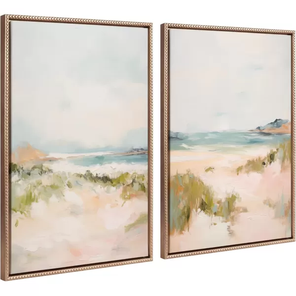 Kate and Laurel Sylvie Beaded Tranquil Landscape III and V Vintage Framed Canvas Wall Art Set by Amy Lighthall 2 Piece Set 23x33 Gold Abstract Nature Painting Art for WallGold