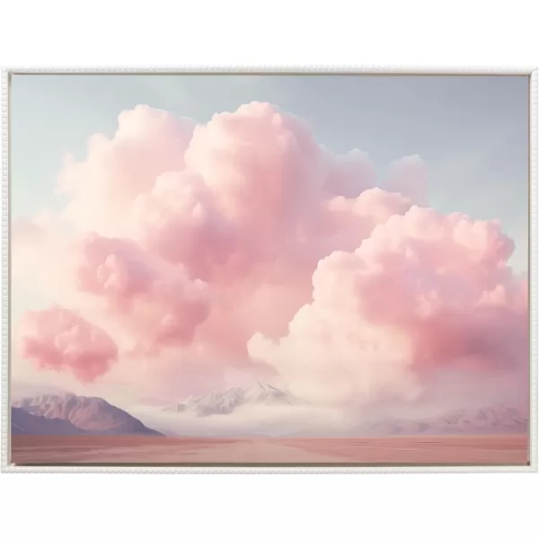 Kate and Laurel Sylvie Beaded Vintage Pink Cotton Candy Clouds Mountain Landscape Vintage Framed Canvas Wall Art by The Creative Bunch Studio 315x415 White Pink Sunset Clouds Art for WallWhite