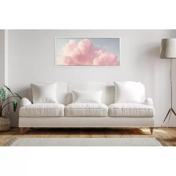 Kate and Laurel Sylvie Beaded Vintage Pink Cotton Candy Clouds Mountain Landscape Vintage Framed Canvas Wall Art by The Creative Bunch Studio 315x415 White Pink Sunset Clouds Art for WallWhite