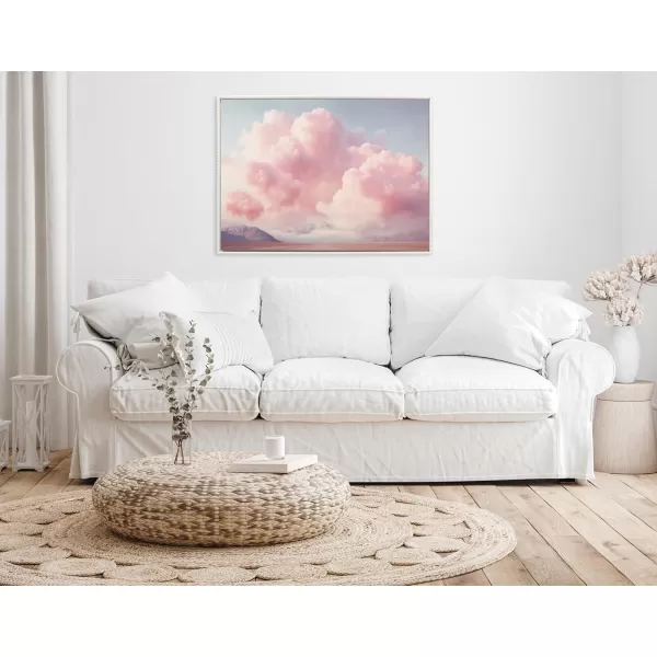 Kate and Laurel Sylvie Beaded Vintage Pink Cotton Candy Clouds Mountain Landscape Vintage Framed Canvas Wall Art by The Creative Bunch Studio 315x415 White Pink Sunset Clouds Art for WallWhite