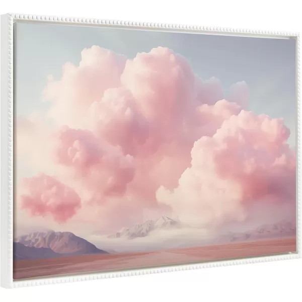 Kate and Laurel Sylvie Beaded Vintage Pink Cotton Candy Clouds Mountain Landscape Vintage Framed Canvas Wall Art by The Creative Bunch Studio 315x415 White Pink Sunset Clouds Art for WallWhite