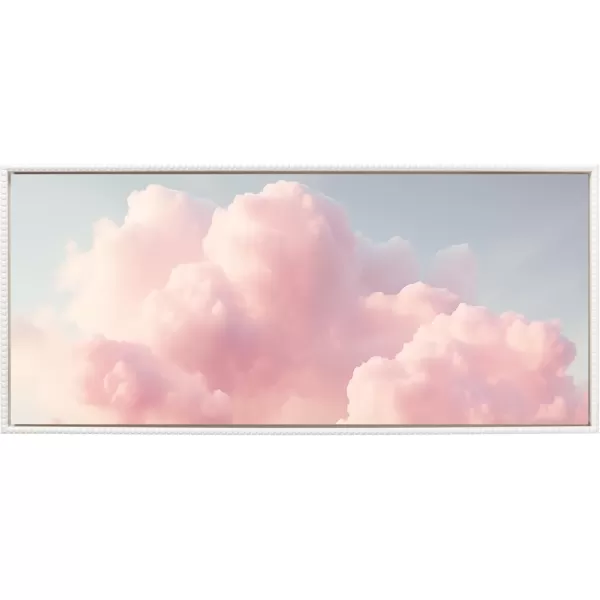 Kate and Laurel Sylvie Beaded Vintage Pink Cotton Candy Clouds Mountain Landscape Vintage Framed Canvas Wall Art by The Creative Bunch Studio 315x415 White Pink Sunset Clouds Art for WallWhite