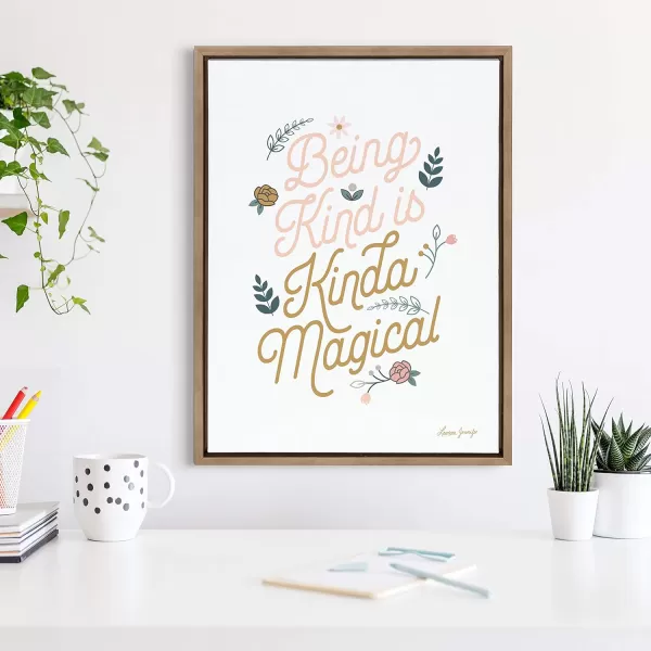 Kate and Laurel Sylvie Being Kind is Kinda Magical v2 Framed Canvas Wall Art by Leonora Jennifer Benza of Yellow Heart Art 18x24 Gold Motivational Quote Art for Wall