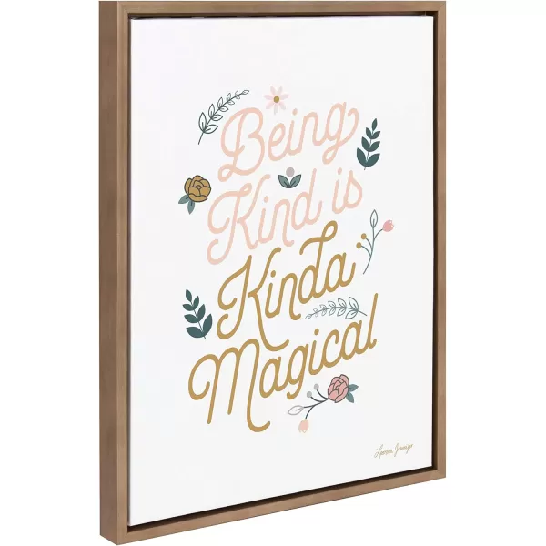Kate and Laurel Sylvie Being Kind is Kinda Magical v2 Framed Canvas Wall Art by Leonora Jennifer Benza of Yellow Heart Art 18x24 Gold Motivational Quote Art for Wall