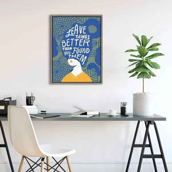 Kate and Laurel Sylvie Better Framed Canvas Wall Art by Keely Reyes 18x24 Gray Motivational Conservation Art for Wall