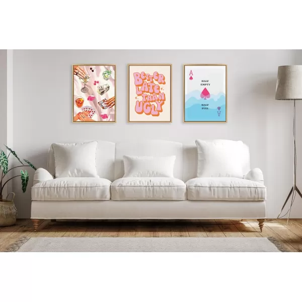 Kate and Laurel Sylvie Better Late Than Ugly PinkOrange Framed Canvas Wall Art by Honey Island Studio 18x24 Natural Cute Pink Quote Art for Wall