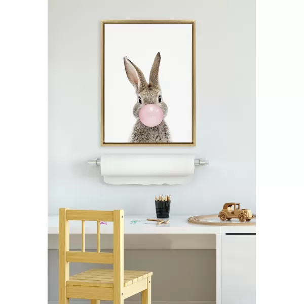 Kate and Laurel Sylvie Bubble Gum Bunny Framed Canvas Wall Art by Amy Peterson Art Studio 18x24 GrayGold