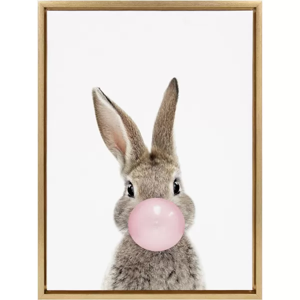 Kate and Laurel Sylvie Bubble Gum Bunny Framed Canvas Wall Art by Amy Peterson Art Studio 18x24 GrayGold
