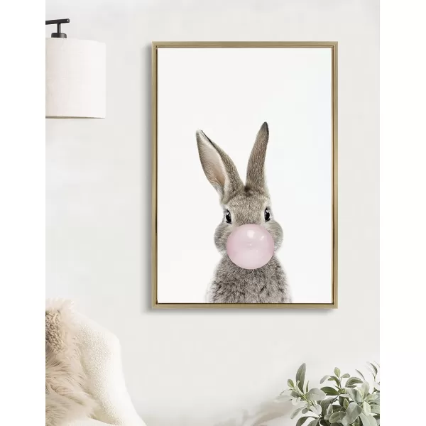 Kate and Laurel Sylvie Bubble Gum Bunny Framed Canvas Wall Art by Amy Peterson Art Studio 18x24 GrayGold