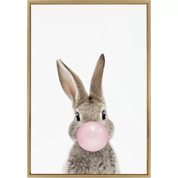 Kate and Laurel Sylvie Bubble Gum Bunny Framed Canvas Wall Art by Amy Peterson Art Studio 18x24 GrayGold