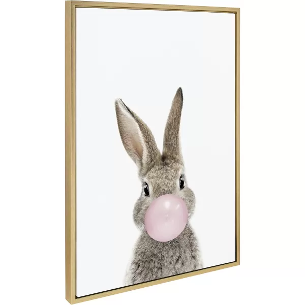 Kate and Laurel Sylvie Bubble Gum Bunny Framed Canvas Wall Art by Amy Peterson Art Studio 18x24 GrayGold