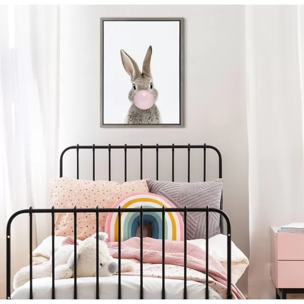 Kate and Laurel Sylvie Bubble Gum Bunny Framed Canvas Wall Art by Amy Peterson Art Studio 18x24 GrayGray