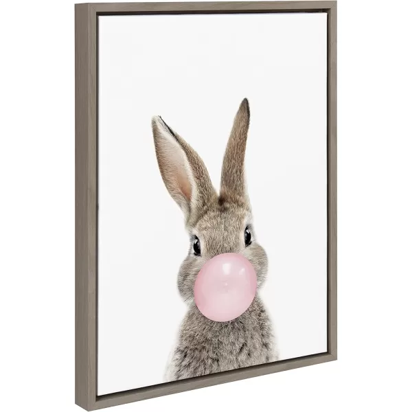 Kate and Laurel Sylvie Bubble Gum Bunny Framed Canvas Wall Art by Amy Peterson Art Studio 18x24 GrayGray