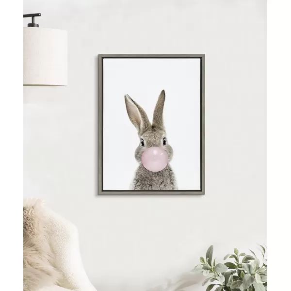 Kate and Laurel Sylvie Bubble Gum Bunny Framed Canvas Wall Art by Amy Peterson Art Studio 18x24 GrayGray
