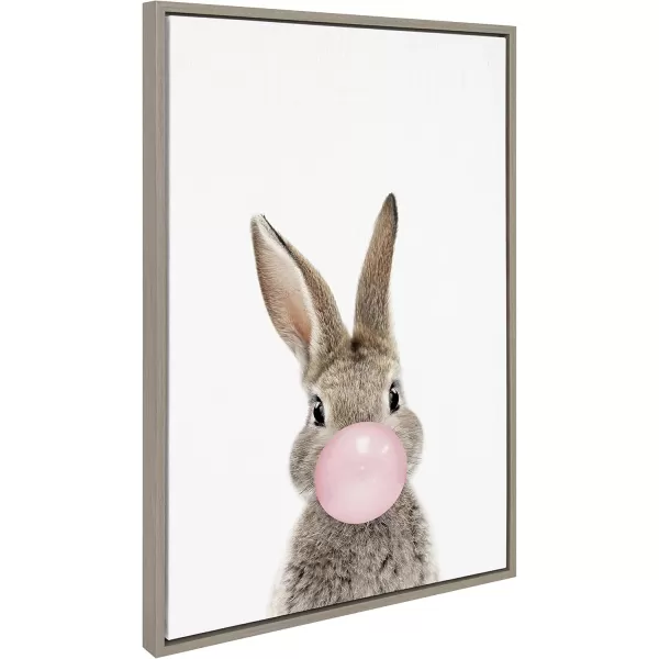 Kate and Laurel Sylvie Bubble Gum Bunny Framed Canvas Wall Art by Amy Peterson Art Studio 18x24 GrayGrey